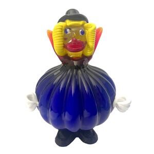Murano Glass Clown Figurine 9" Blue Ball Belly 60s Italy Blown Fratelli Pitau